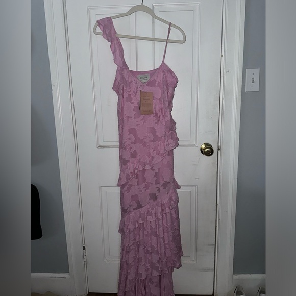 BHLDN CLAUDIA ASYMMETRIC RUFFLE CHIFFON MIDI DRESS - Picture 5 of 6